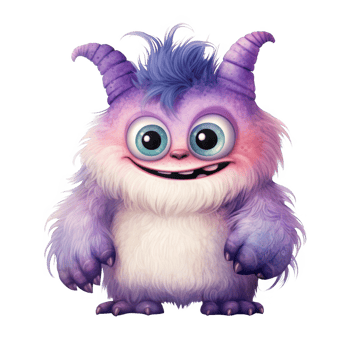 Playful Purple Furry Monster with Big Eyes and Horns png