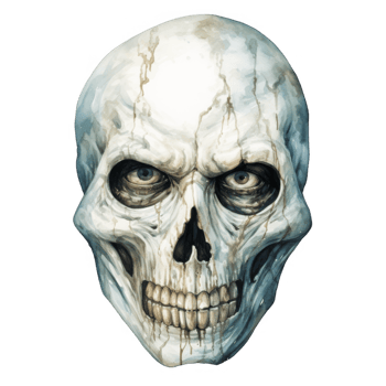 Watercolor Painting of a Ghastly, Weathered Skull with Intense Gaze png