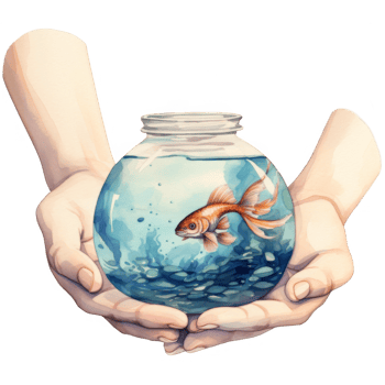 Gentle Hands Protecting a Goldfish in a Glass Jar png