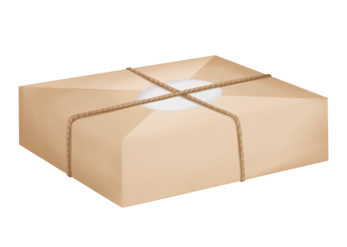 Package in recycled wrapping. Wrapping present box with kraft paper, organic Christmas tree decoration. Handmade, minimalism. Sustainability in holiday celebrations. Digital isolated illustration png