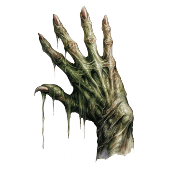 Decaying, Melted Zombie Hand Emerging from Glitch Art Background png