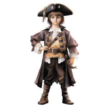 A young boy, dressed in a detailed pirate captain's costume, stands confidently. png