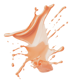 Peach paint splash in mid-air on white png