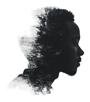 Profile silhouette blending with natural landscape png