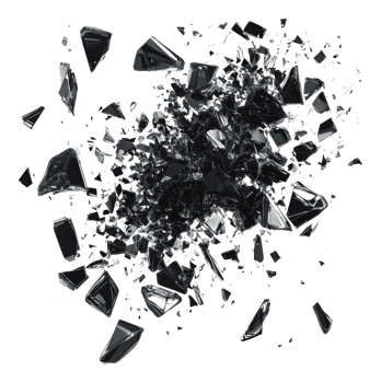 Black glass shards on white background png