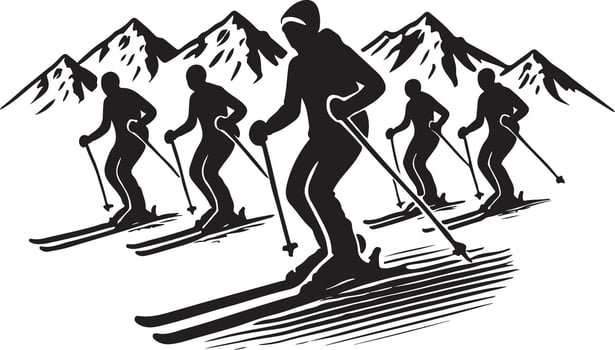 Girls skis in a group vector