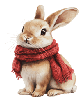 Cute rabbit wearing a cozy red scarf in winter png