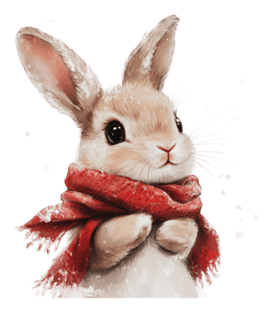 A cute rabbit wearing a red scarf in winter png