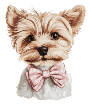 Cute Yorkshire Terrier puppy with a pink bow tie png