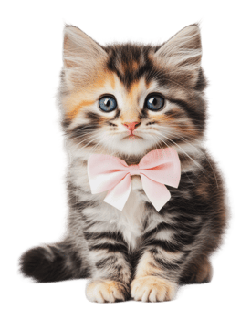 Adorable kitten wearing a pink bow tie indoors png
