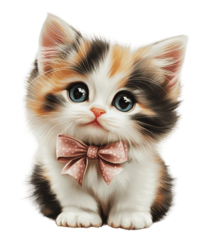 Cute calico kitten with pink bow png