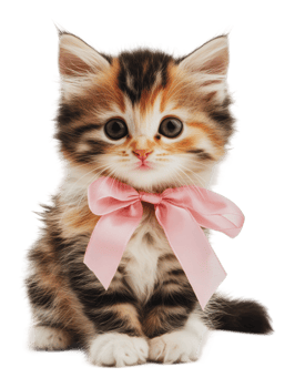 Cute kitten with a pink bow sitting adorably png