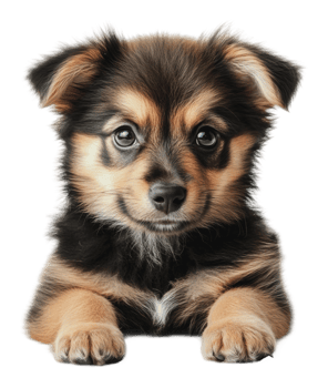 Adorable puppy posing with curious eyes indoors png