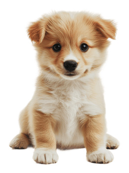 Cute puppy sitting on a white background indoors png