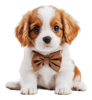 Adorable puppy with a bow tie sitting patiently png