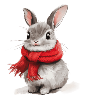 Cute gray rabbit wearing a red scarf in a portrait png