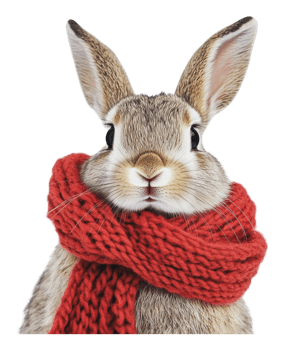 A cute rabbit wearing a red scarf in winter png