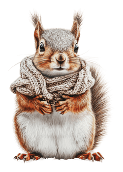 Squirrel in a cozy winter scarf png