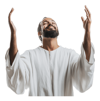 Man in white robe expressing joy and gratitude png