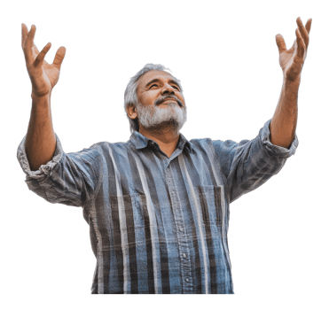 Man expressing gratitude with open arms outdoors png