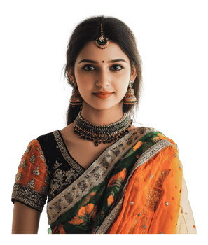 Elegant woman in traditional attire with jewelry png