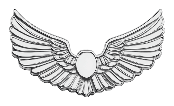 Elegant silver wing emblem with detailed design png