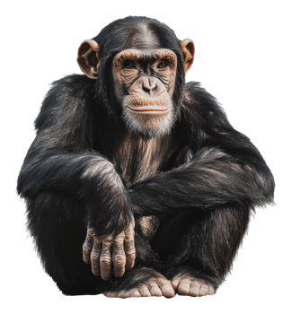 Calm chimpanzee on neutral backdrop png