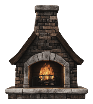 Cozy fireplace glowing warmly in a rustic setting png