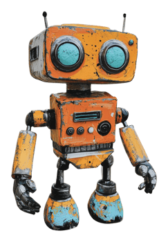 Colorful vintage robot with big eyes png