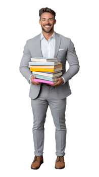 Professional Man Holding Stack of Books on Transparent Background png