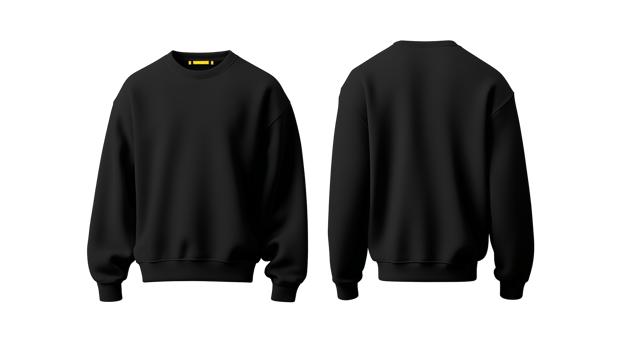 Black Sweatshirt Front and Back View on Transparent Background png