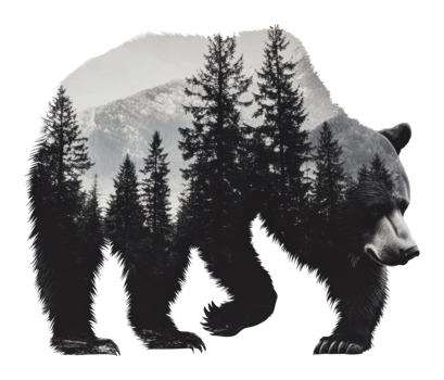 Bear silhouette merges with forest png