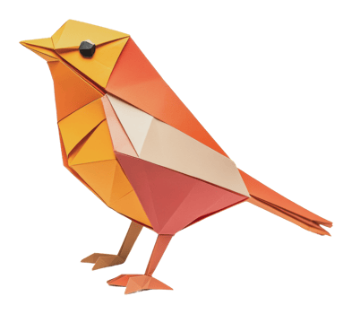 Colorful origami bird standing on a flat surface png