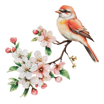 Colorful bird on cherry blossoms png