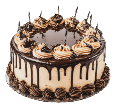 Deliciously decorated chocolate cake with candles png