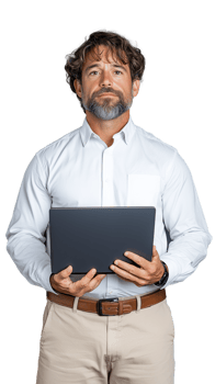 Business Professional Holding Laptop and Looking Confident png