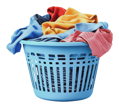 Colorful laundry basket filled with clothes png