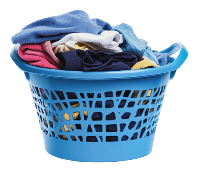 Full laundry basket filled with colorful clothing png