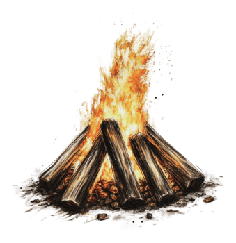 Cozy campfire with crackling flames at night png