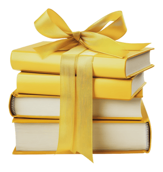 Colorful stack of yellow books tied with a ribbon png