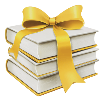 Stacked books with a golden ribbon as a gift png