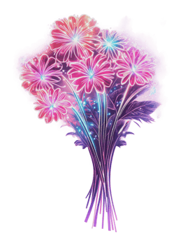 Neon flower bouquet with glowing accents png