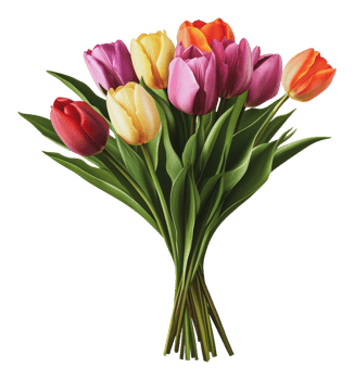 Colorful tulips arranged in a vibrant bouquet png