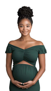 Smiling Pregnant Woman in Green Dress on Transparent Background png