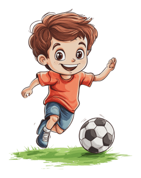 Young boy running after a soccer ball outdoors png