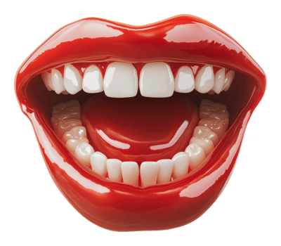 Bright red lips and teeth smiling widely png