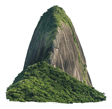 Mountain peak amid lush greenery png