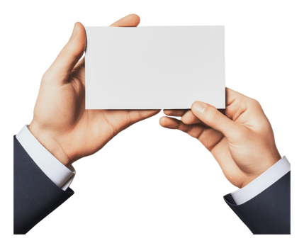 Hands holding a blank card while wearing a suit png