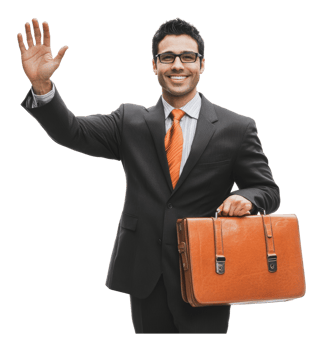 Professional man greeting with briefcase in hand png
