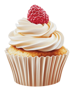 Delicious raspberry topped cupcake on display png